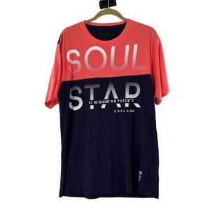 Soul Star England XL Navy Graphic Color Block T-Shirt Cotton Mens Snow Hiking